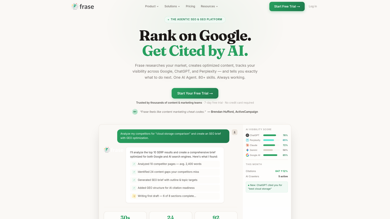 Screenshot of Frase website