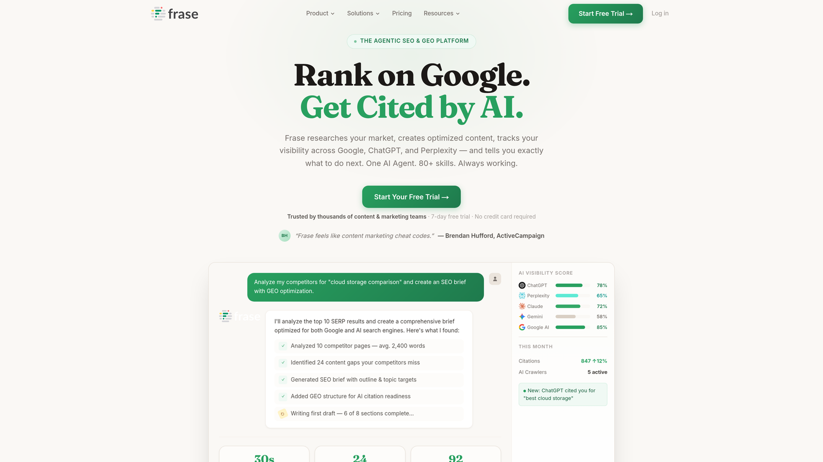 Screenshot of Frase website