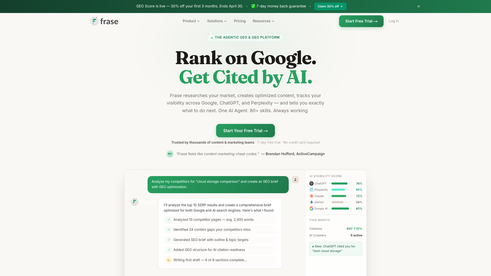 Screenshot of Frase website