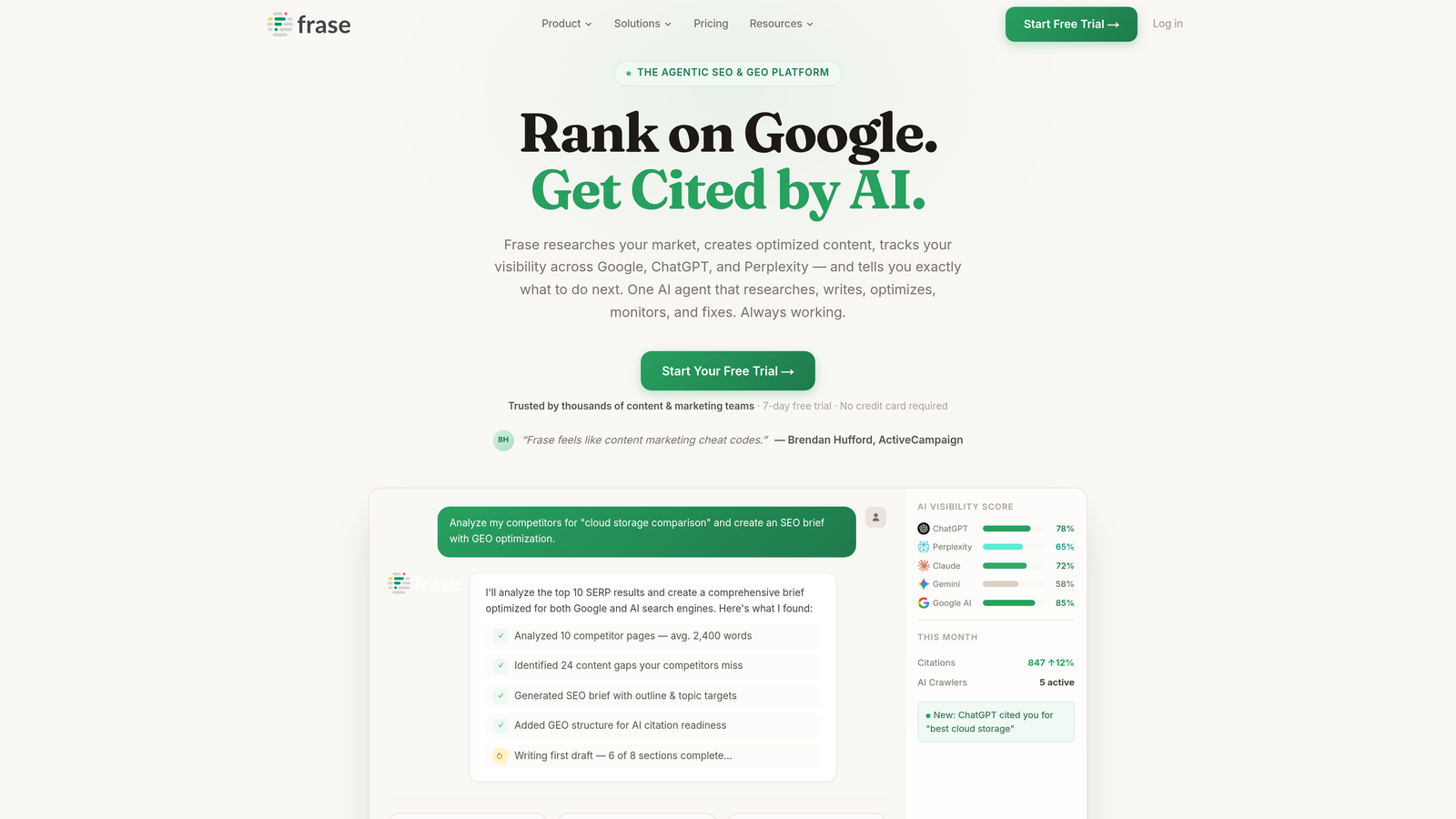 Screenshot of Frase website