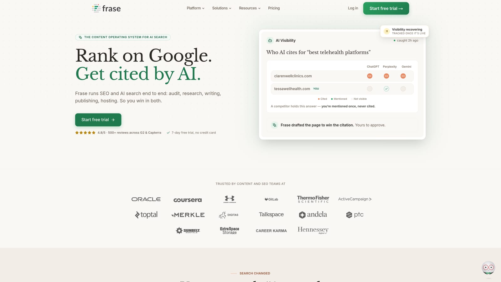 Screenshot of Frase website