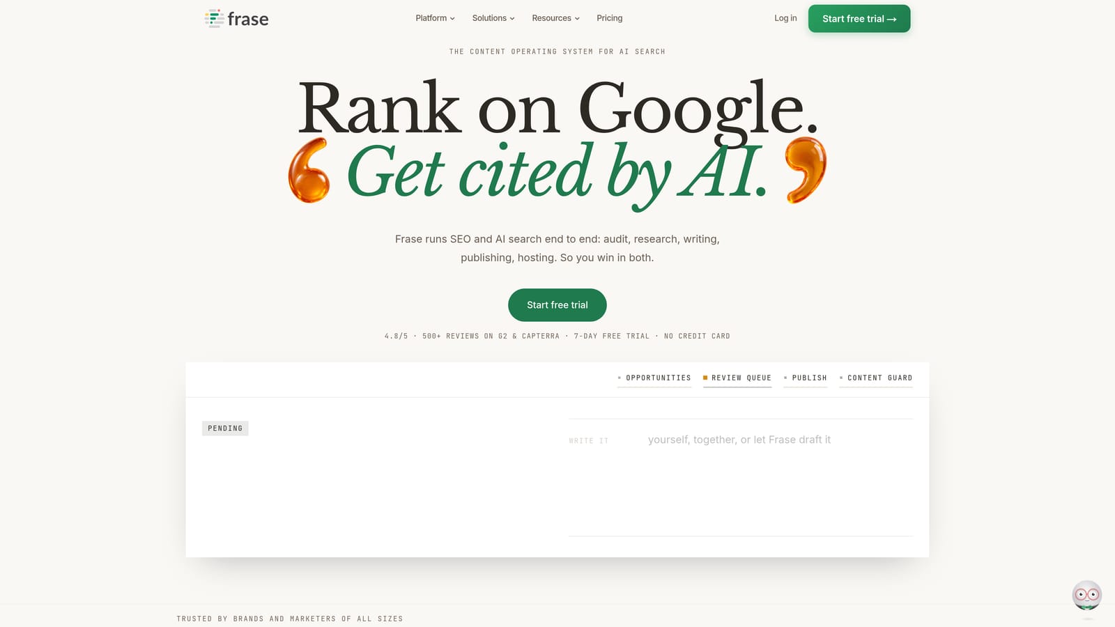 Screenshot of Frase website