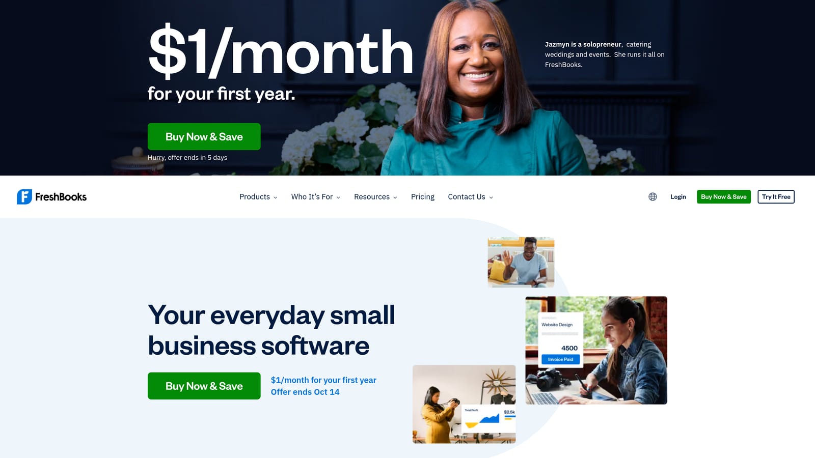 Screenshot of FreshBooks website