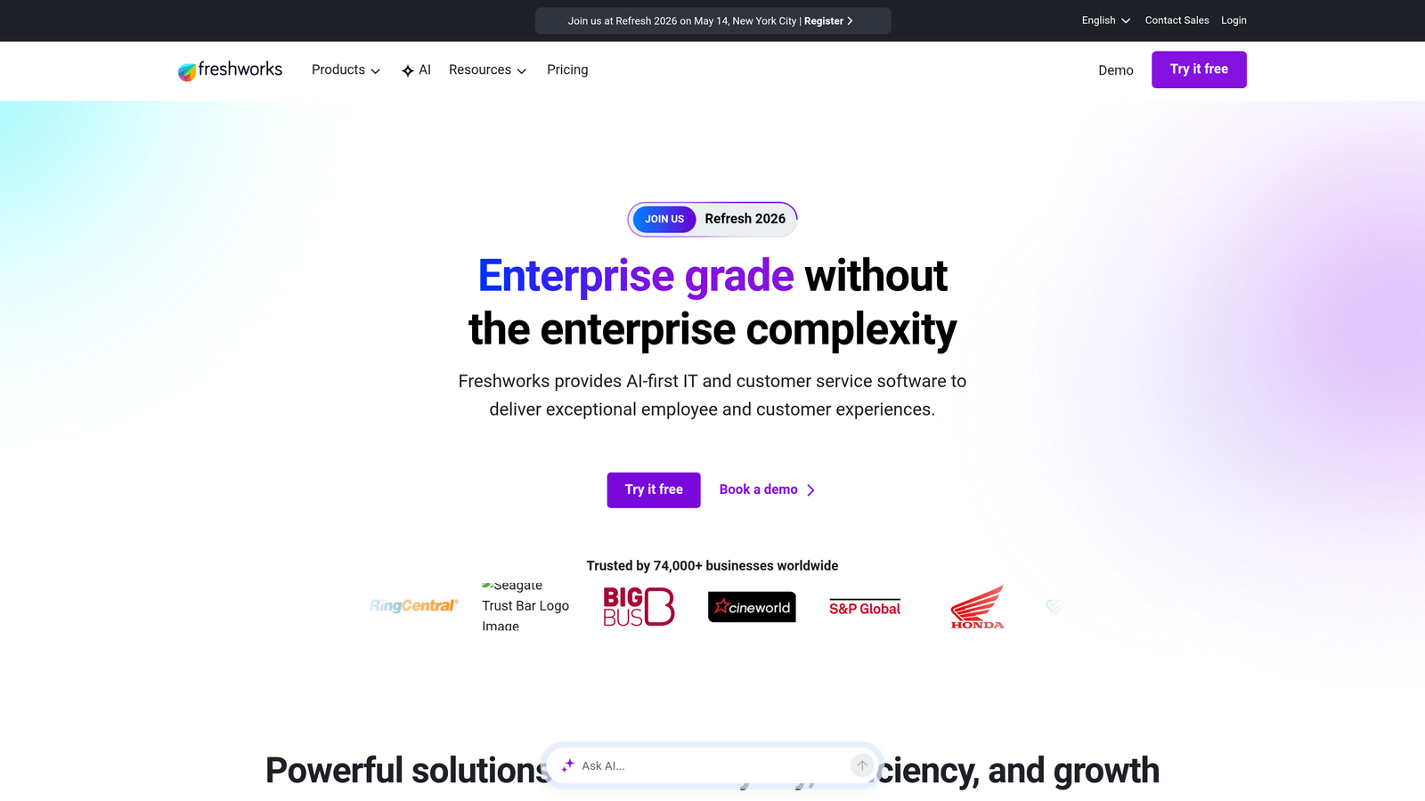 Screenshot of Freshdesk Freddy AI website