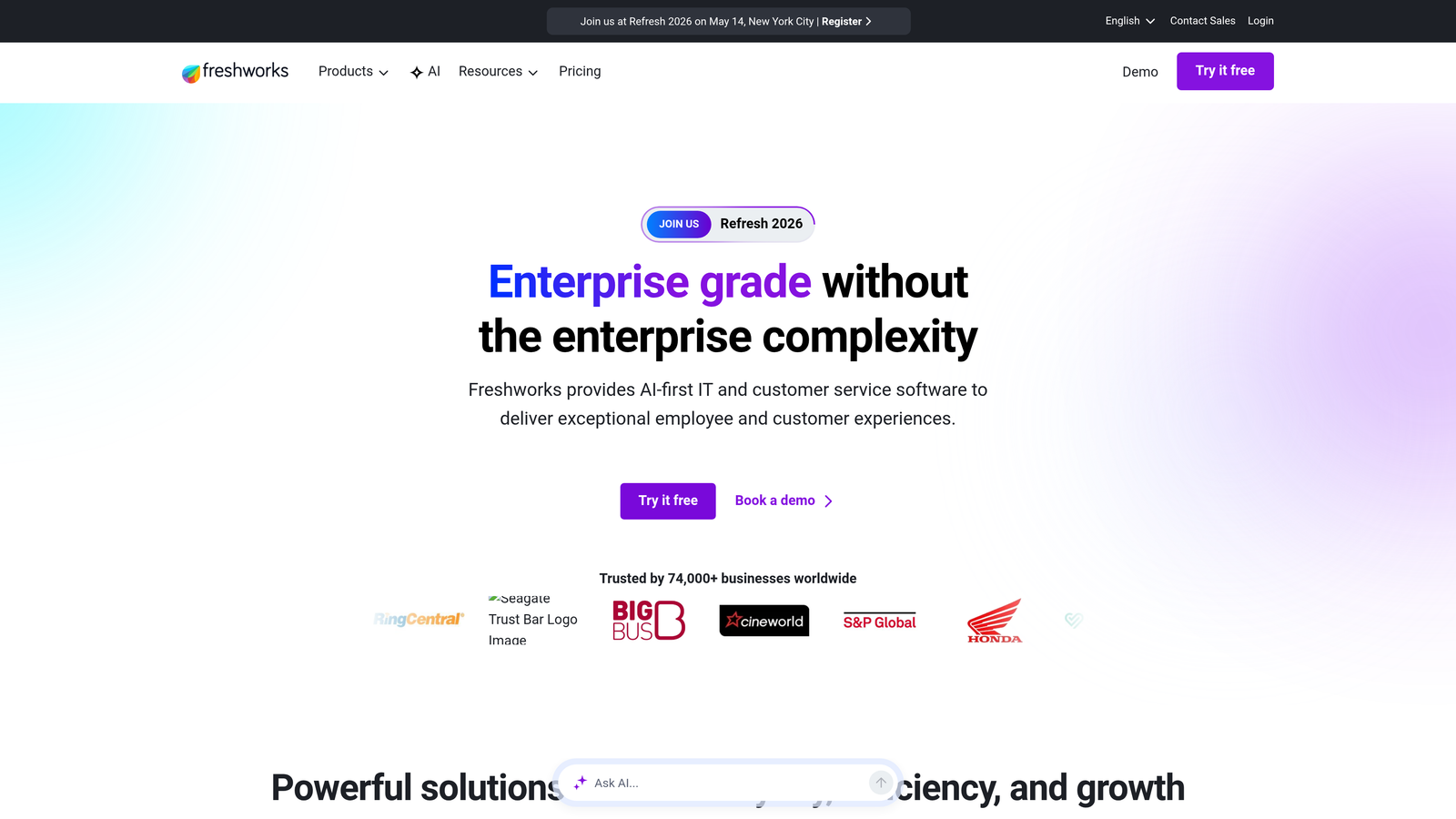 Screenshot of Freshdesk Freddy AI website