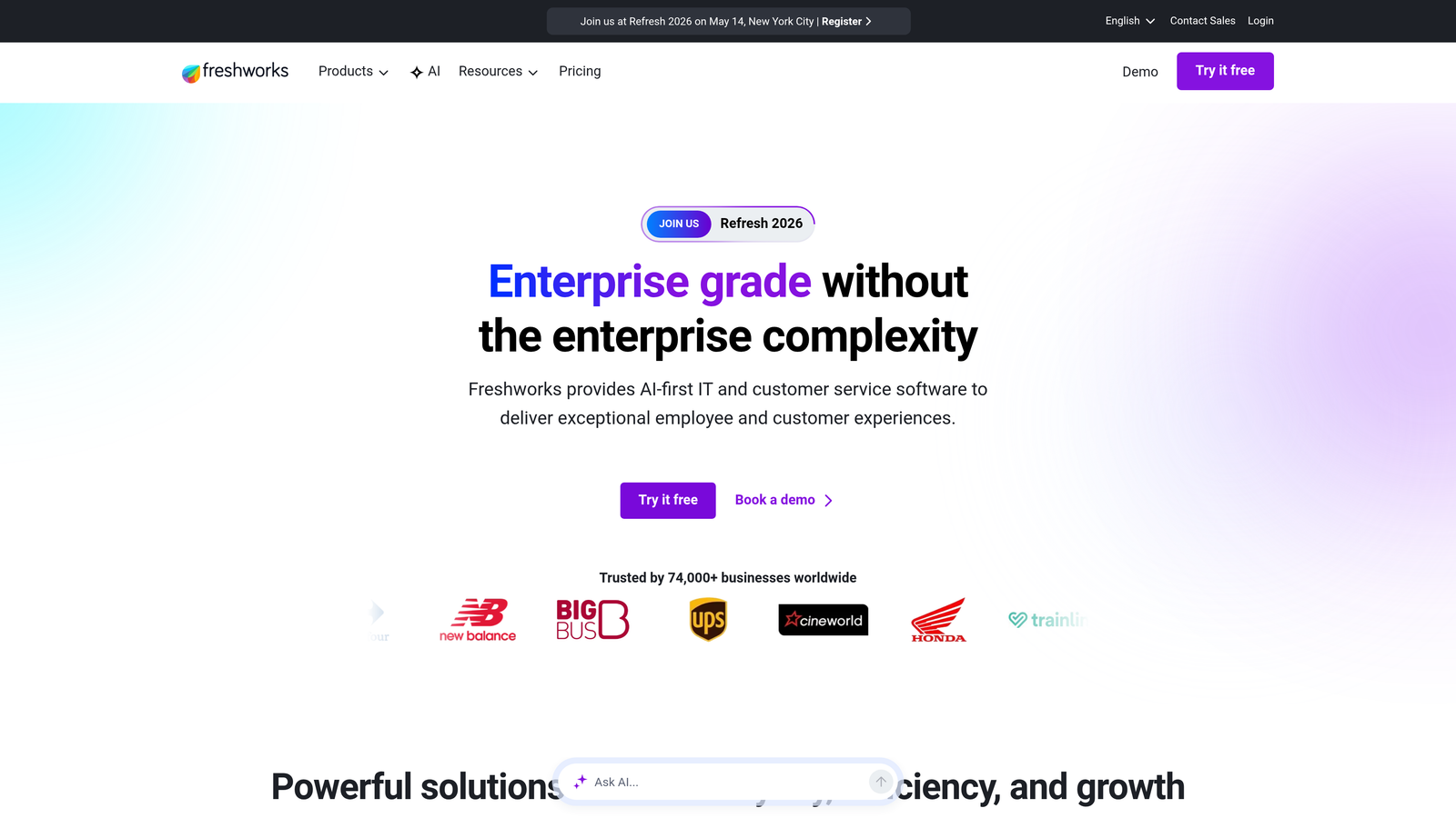 Screenshot of Freshdesk Freddy AI website
