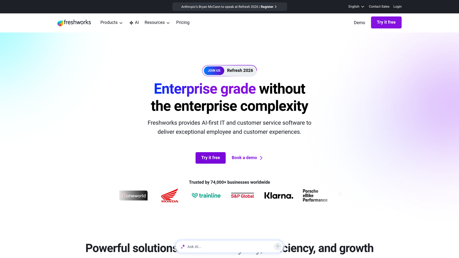Screenshot of Freshdesk Freddy AI website