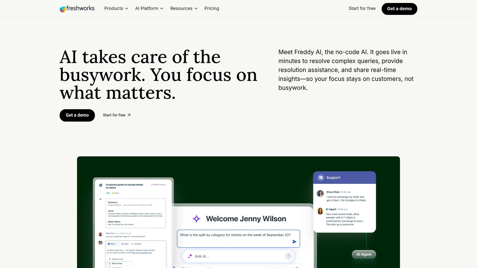 Screenshot of Freshdesk Freddy AI website