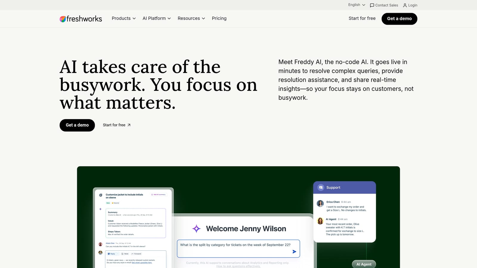 Screenshot of Freshdesk Freddy AI website