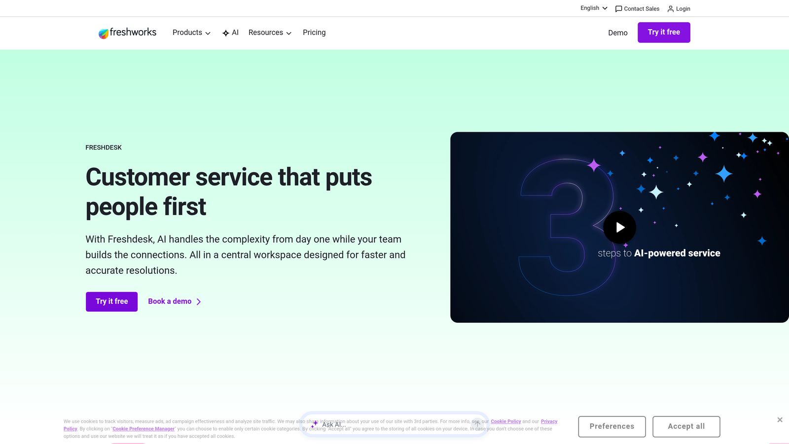 Screenshot of Freshdesk website