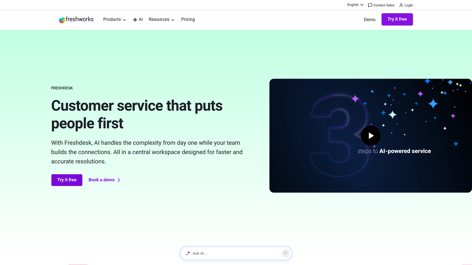 Screenshot of Freshdesk website