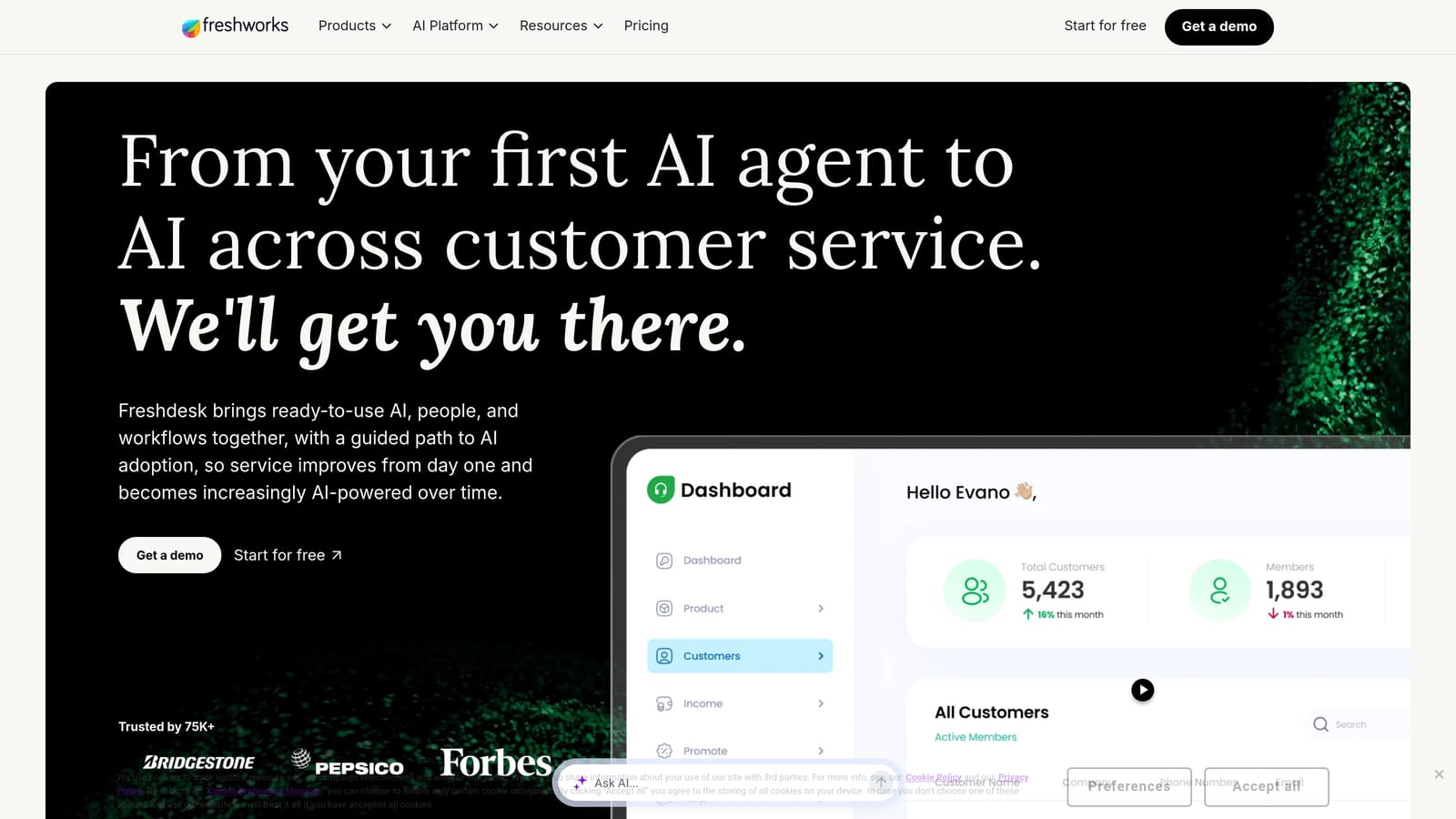 Screenshot of Freshdesk website