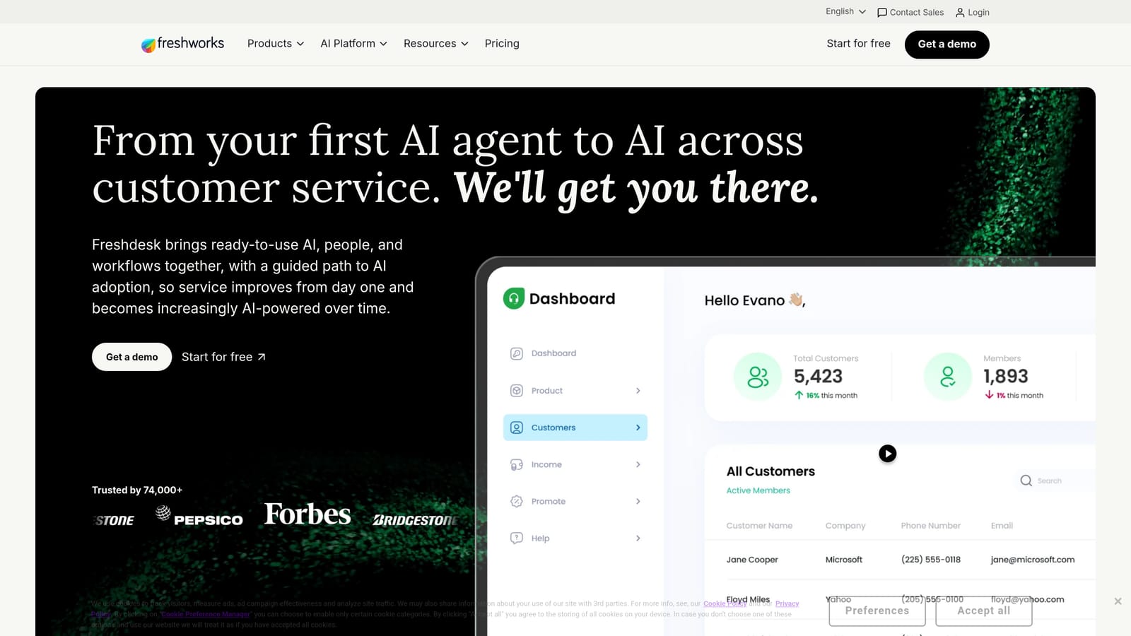 Screenshot of Freshdesk website