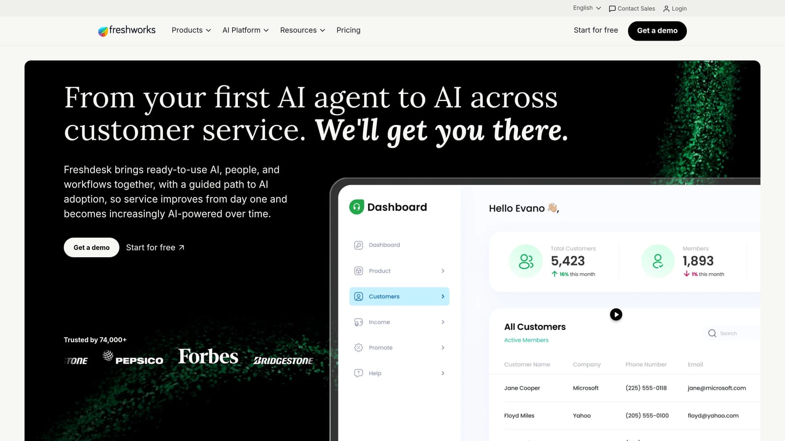 Screenshot of Freshdesk website
