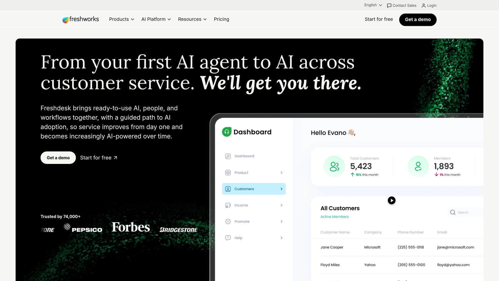 Screenshot of Freshdesk website