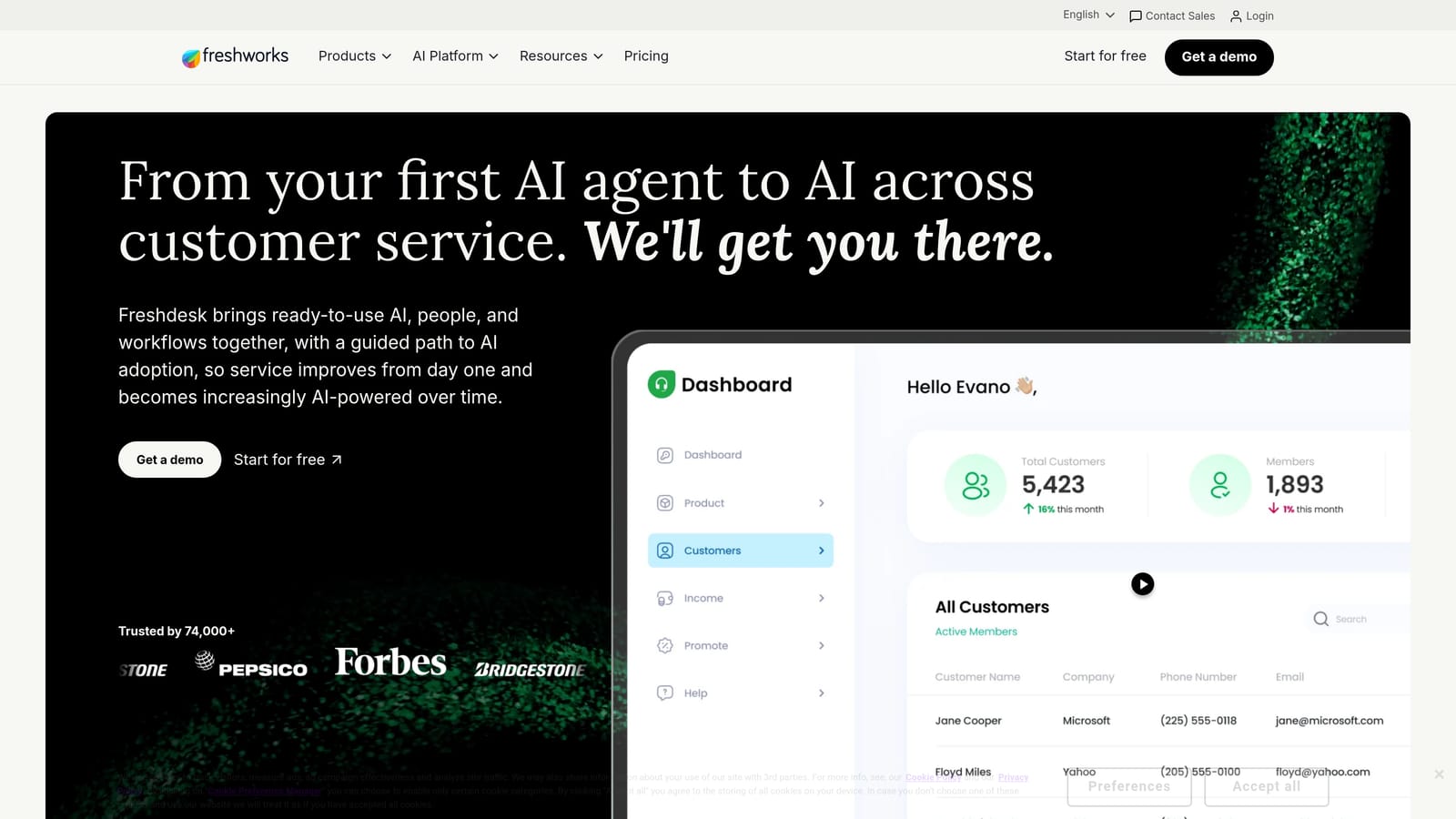 Screenshot of Freshdesk website
