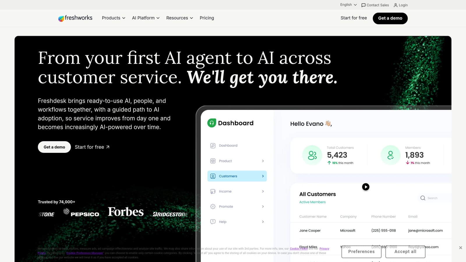 Screenshot of Freshdesk website