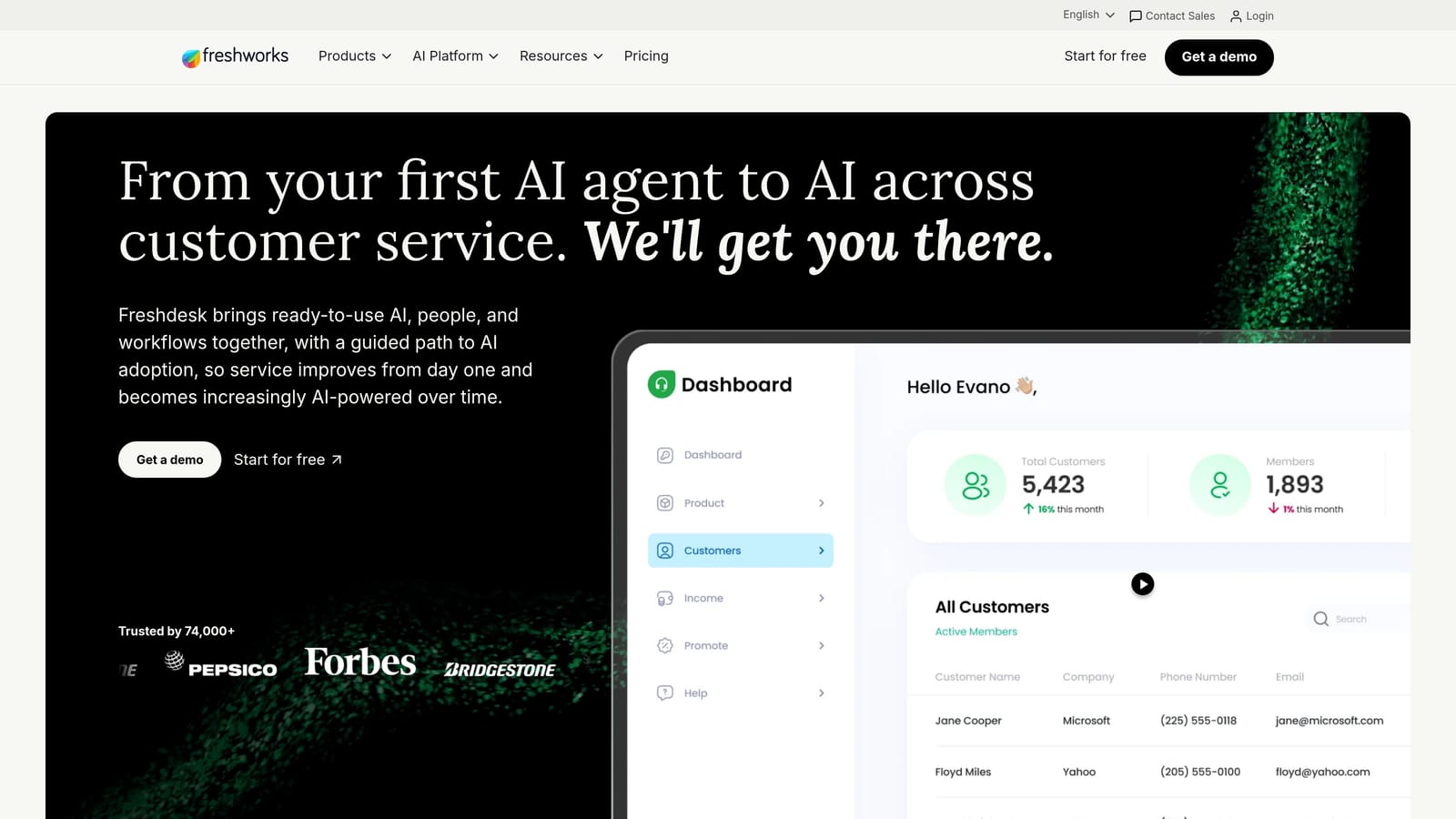 Screenshot of Freshdesk website
