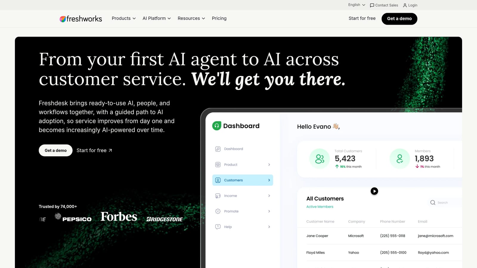 Screenshot of Freshdesk website