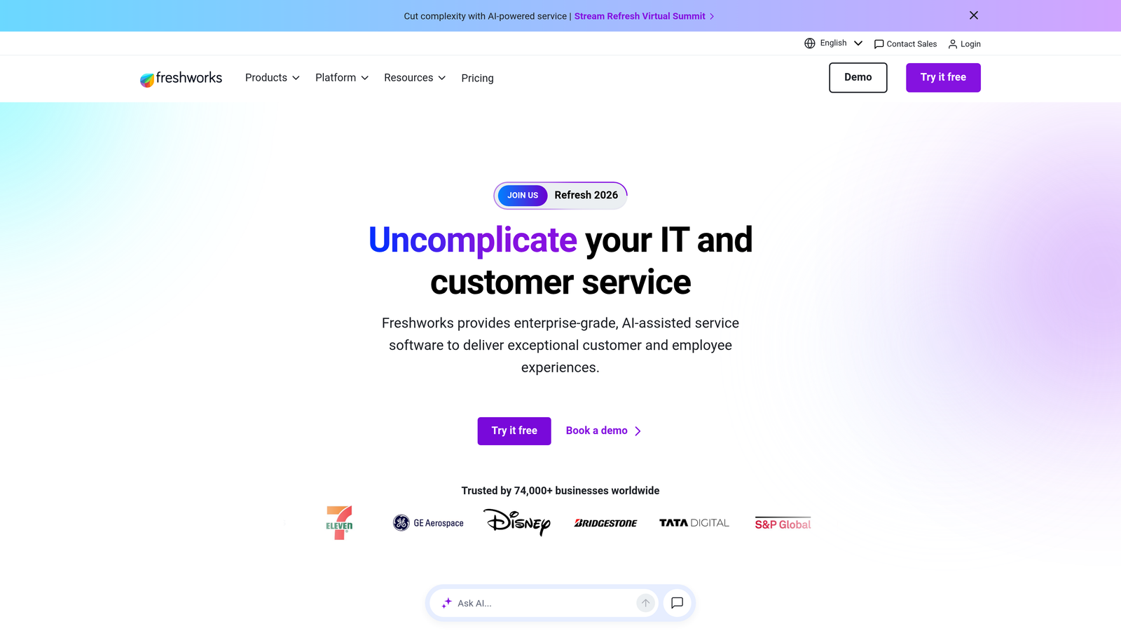 Screenshot of Freshsales website
