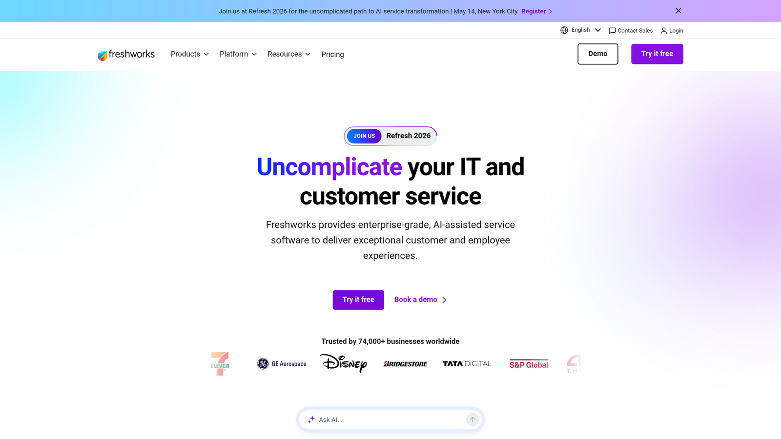 Screenshot of Freshsales website