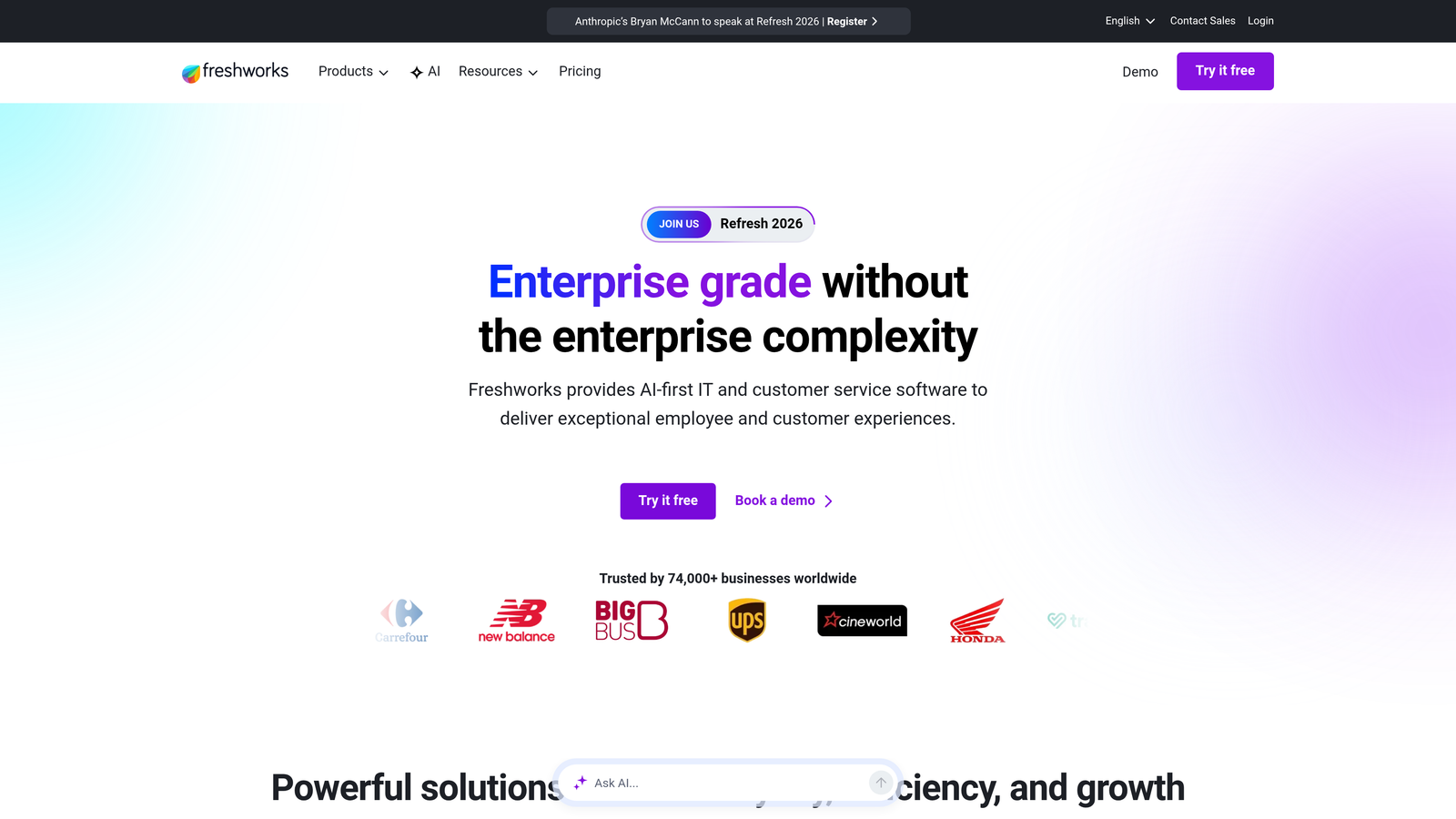 Screenshot of Freshsales website
