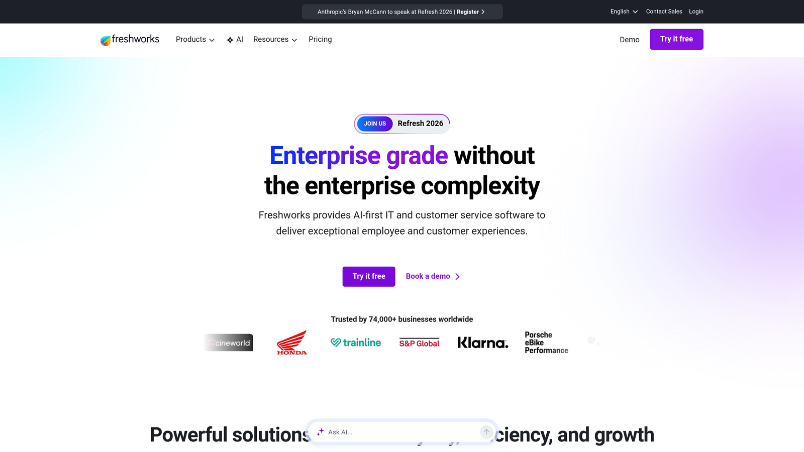 Screenshot of Freshsales website