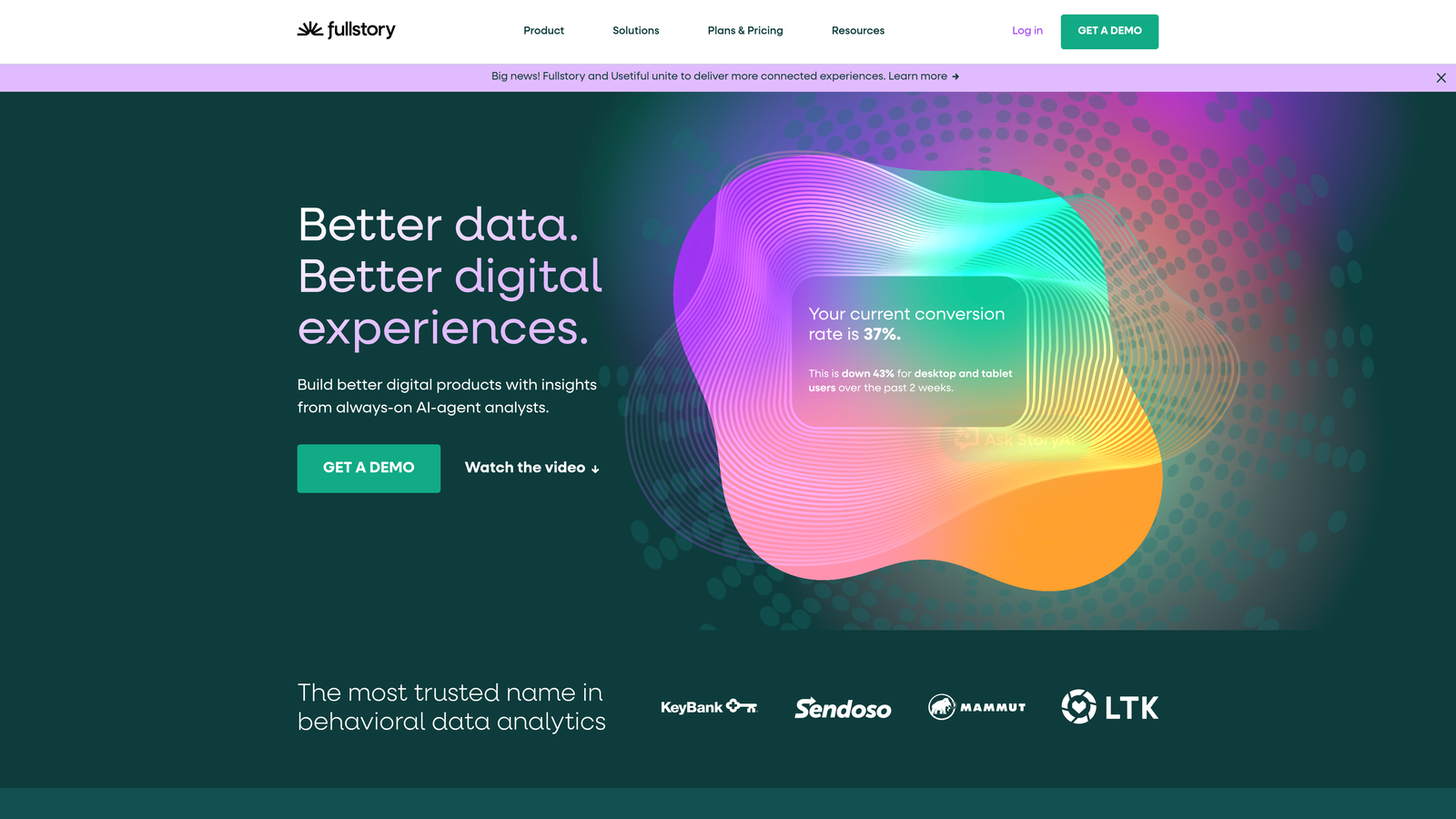 Screenshot of FullStory website