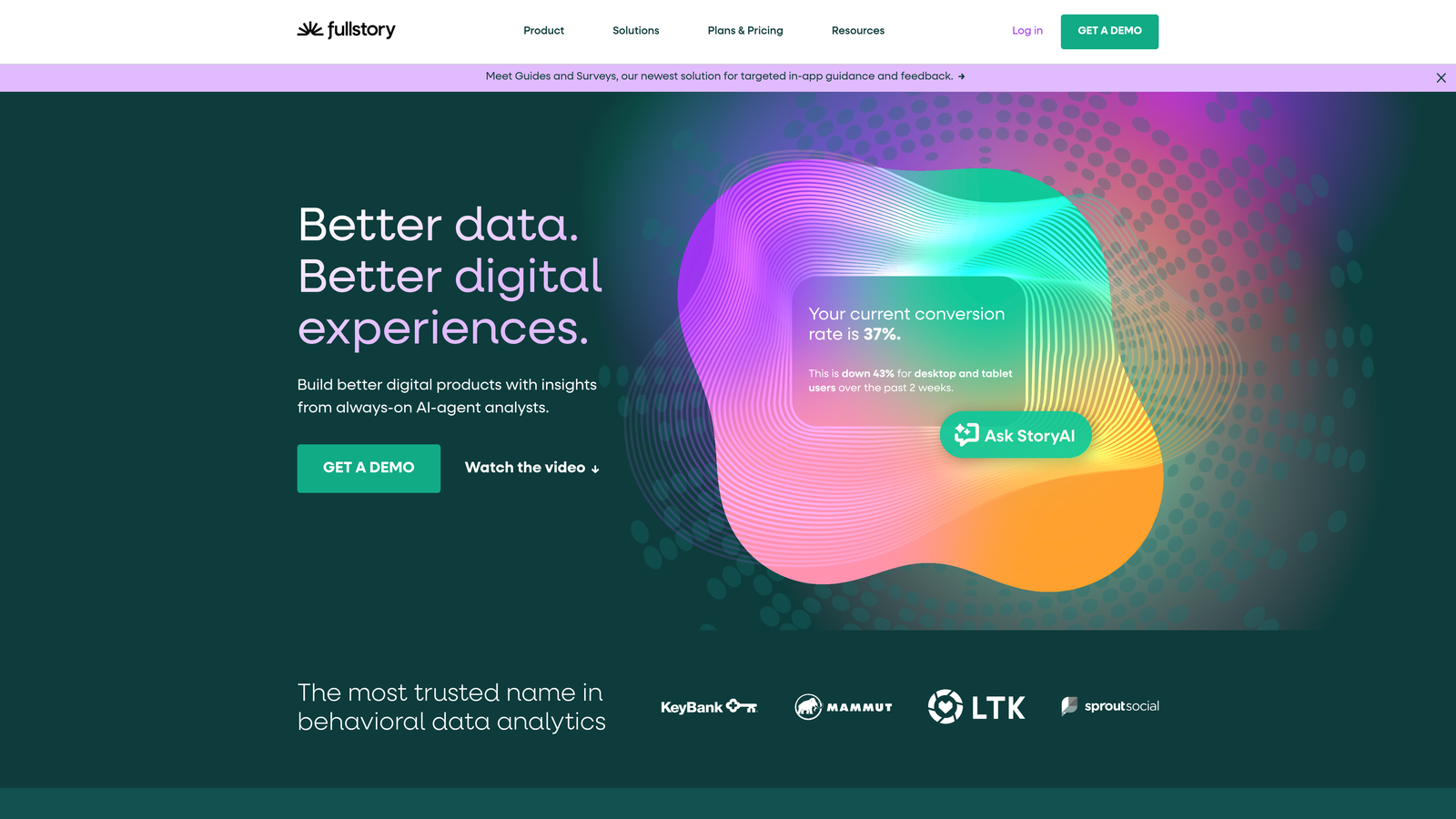 Screenshot of FullStory website