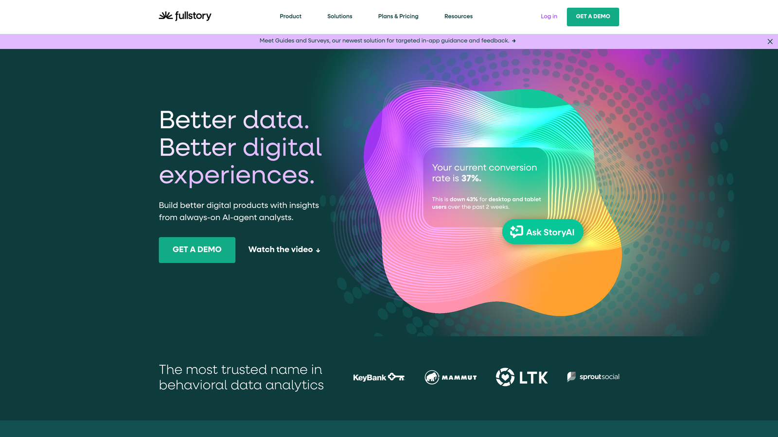 Screenshot of FullStory website
