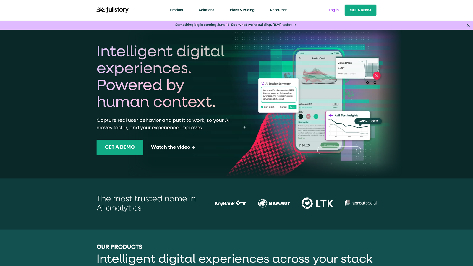 Screenshot of FullStory website