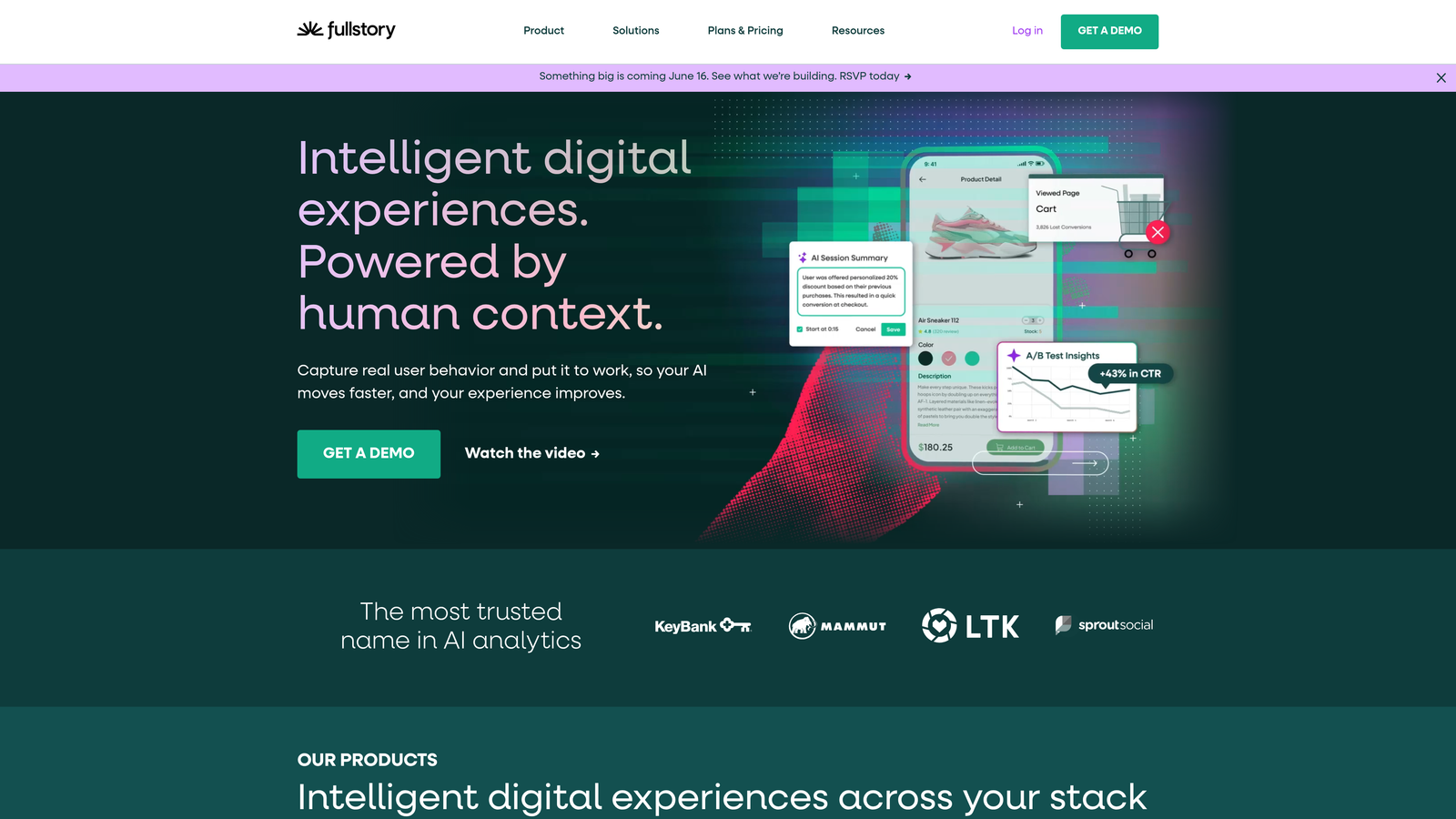 Screenshot of FullStory website