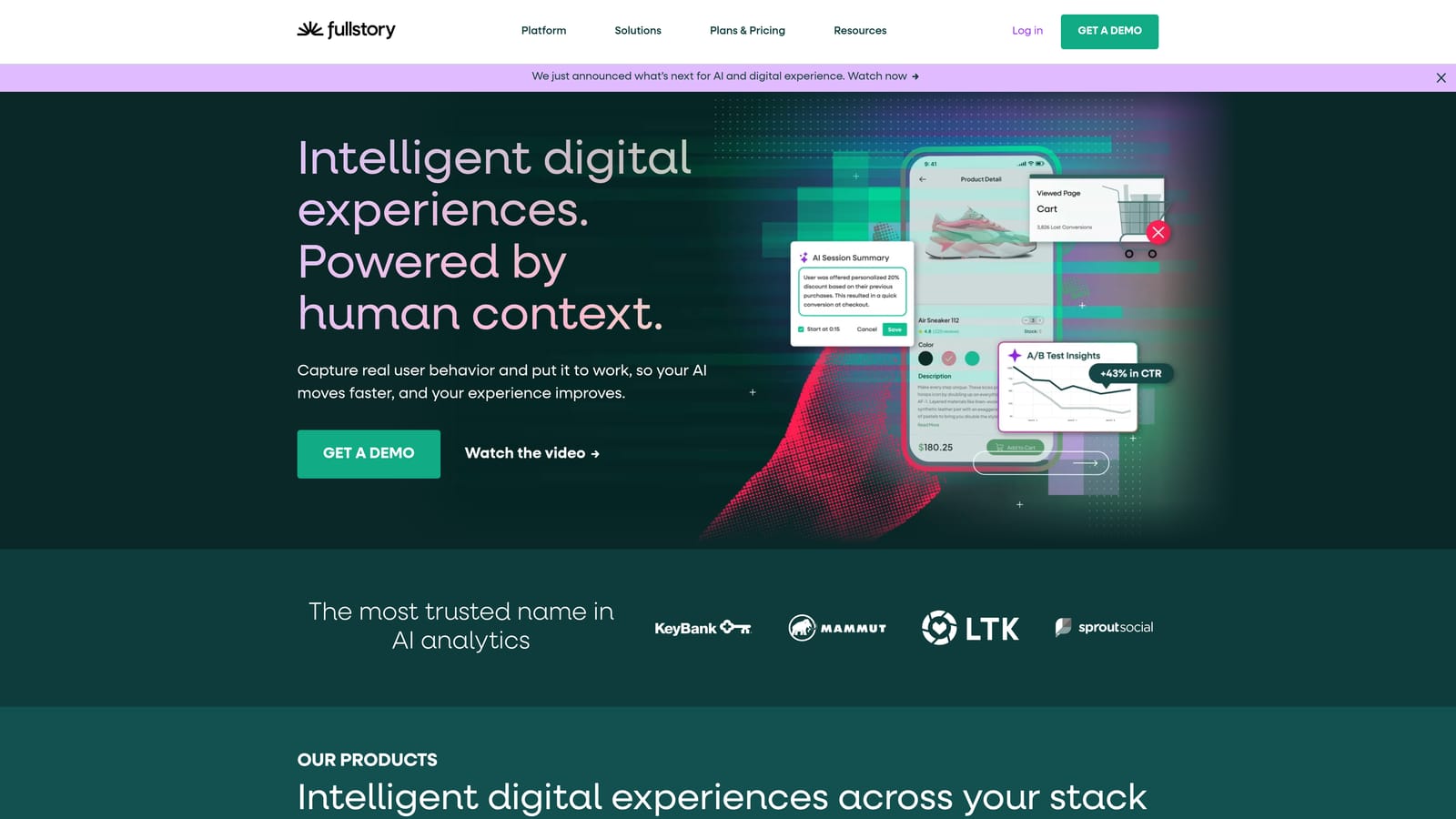 Screenshot of Fullstory website