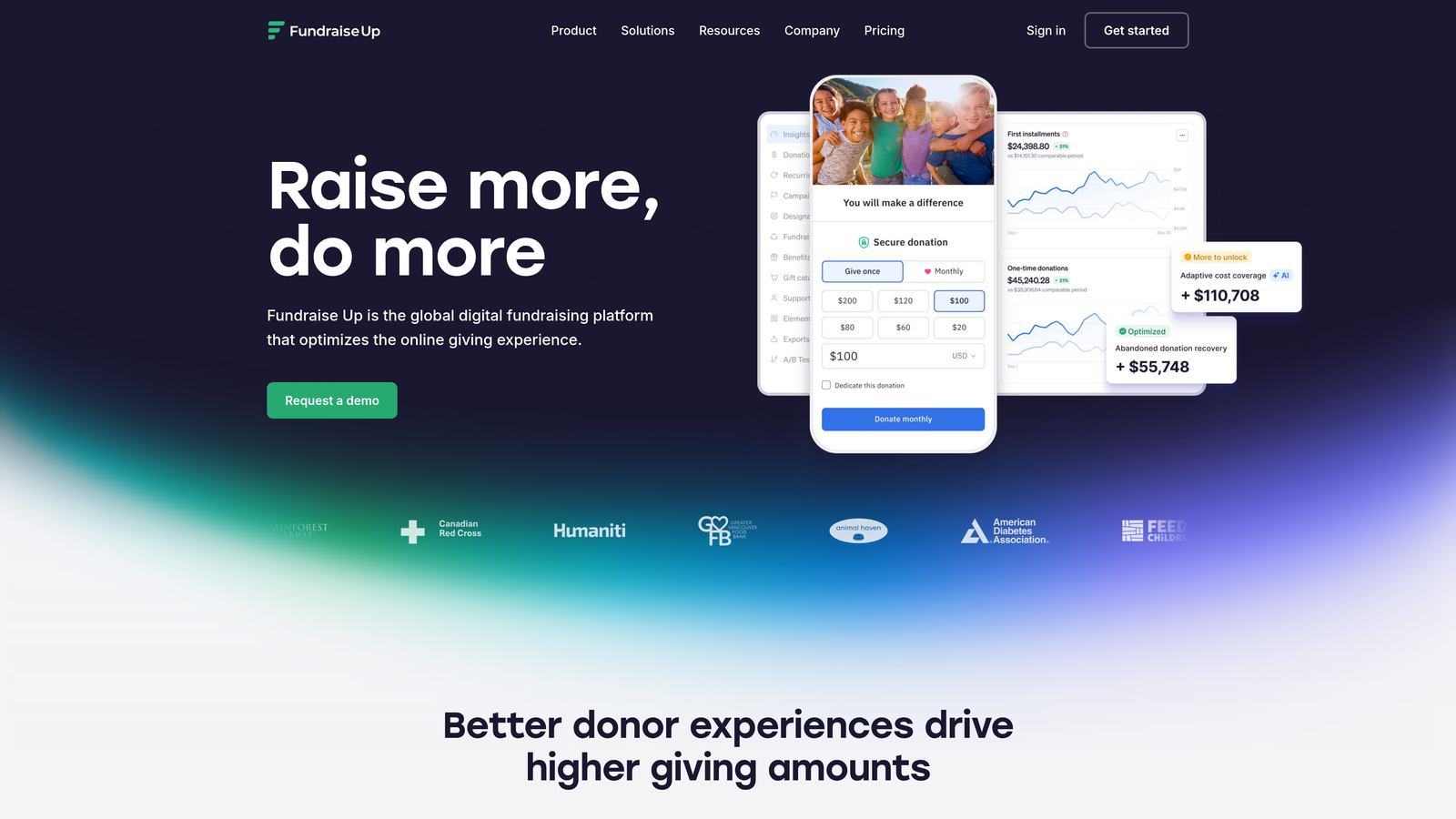 Screenshot of Fundraise Up website