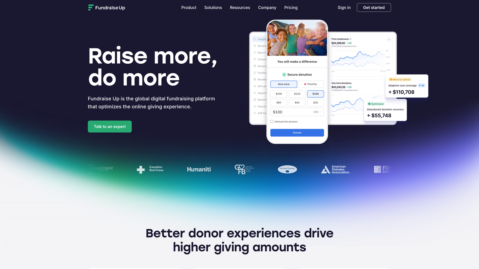 Screenshot of Fundraise Up website