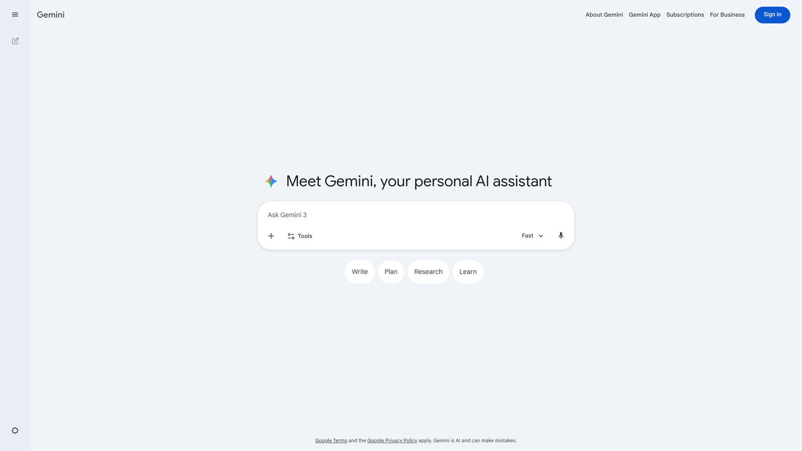 Screenshot of Gemini website
