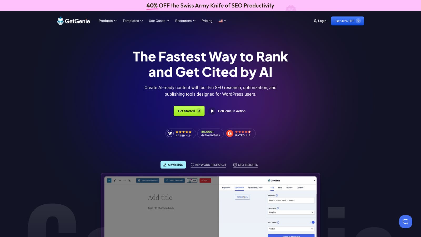 Screenshot of GetGenie AI website