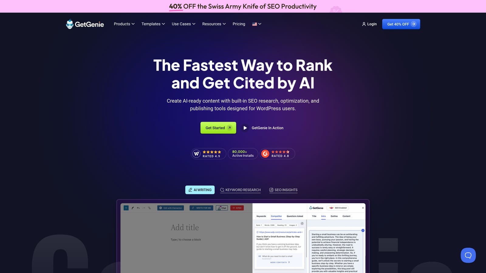 Screenshot of GetGenie AI website