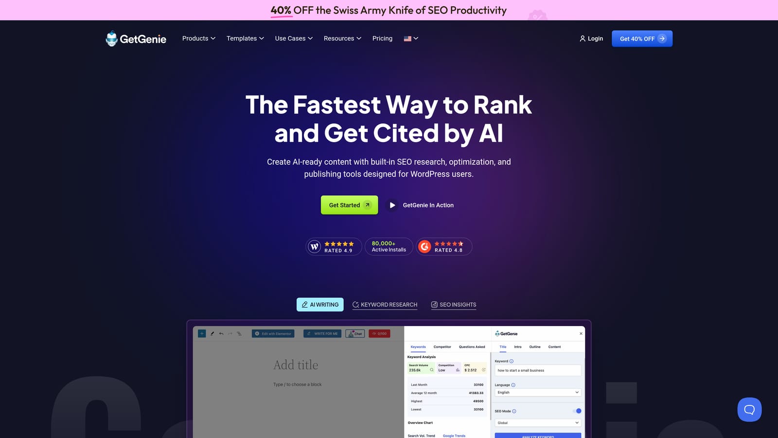 Screenshot of GetGenie website