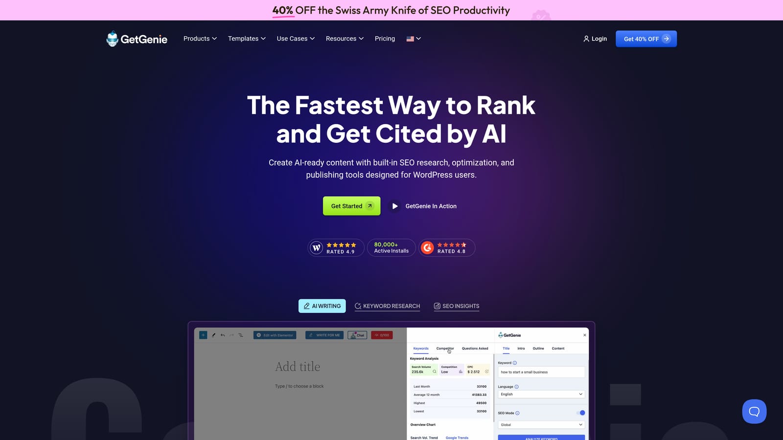 Screenshot of GetGenie website