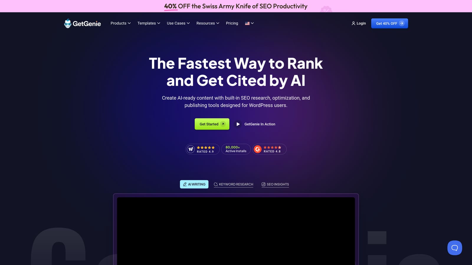 Screenshot of GetGenie website