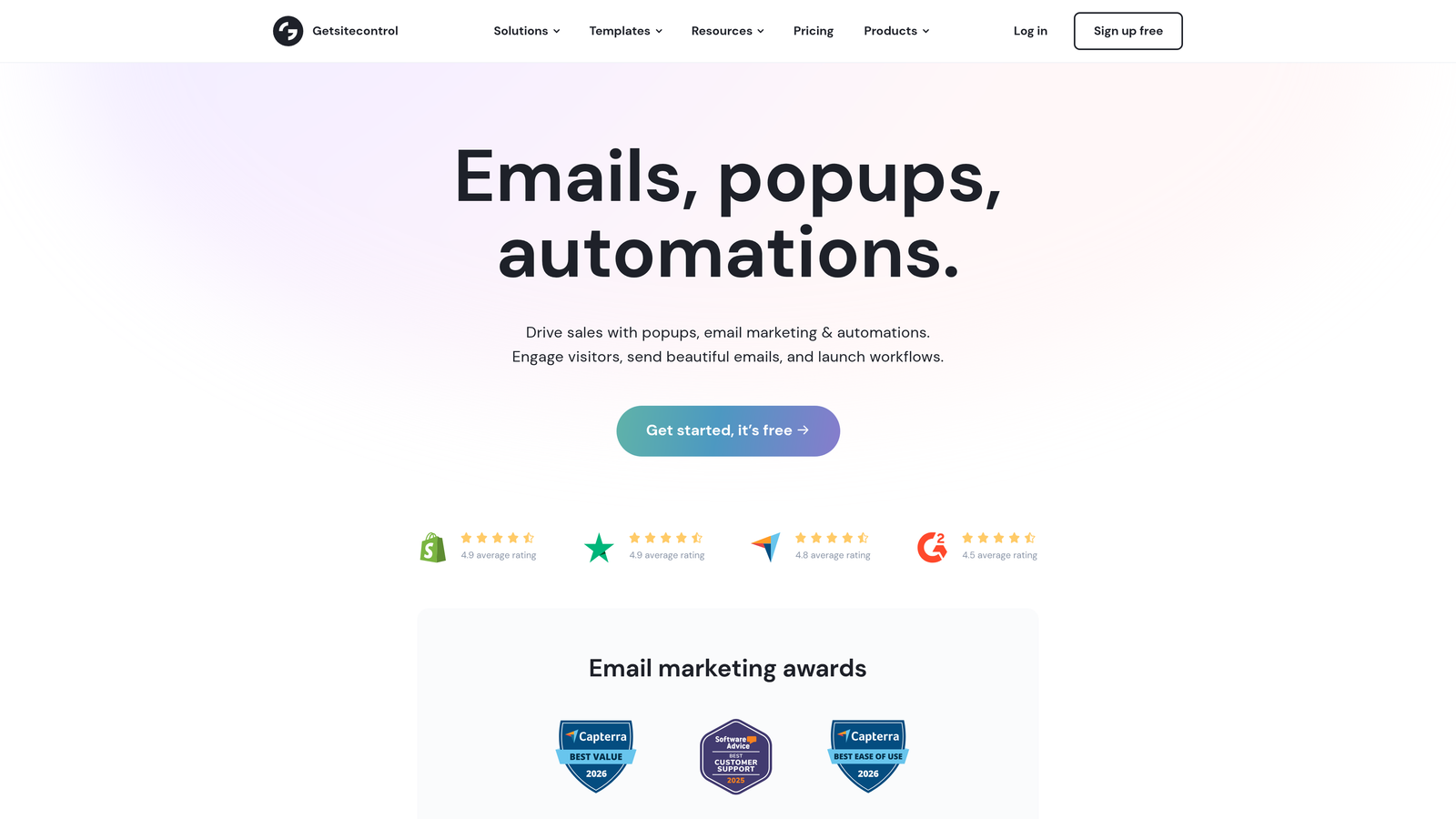 Screenshot of Getsitecontrol website