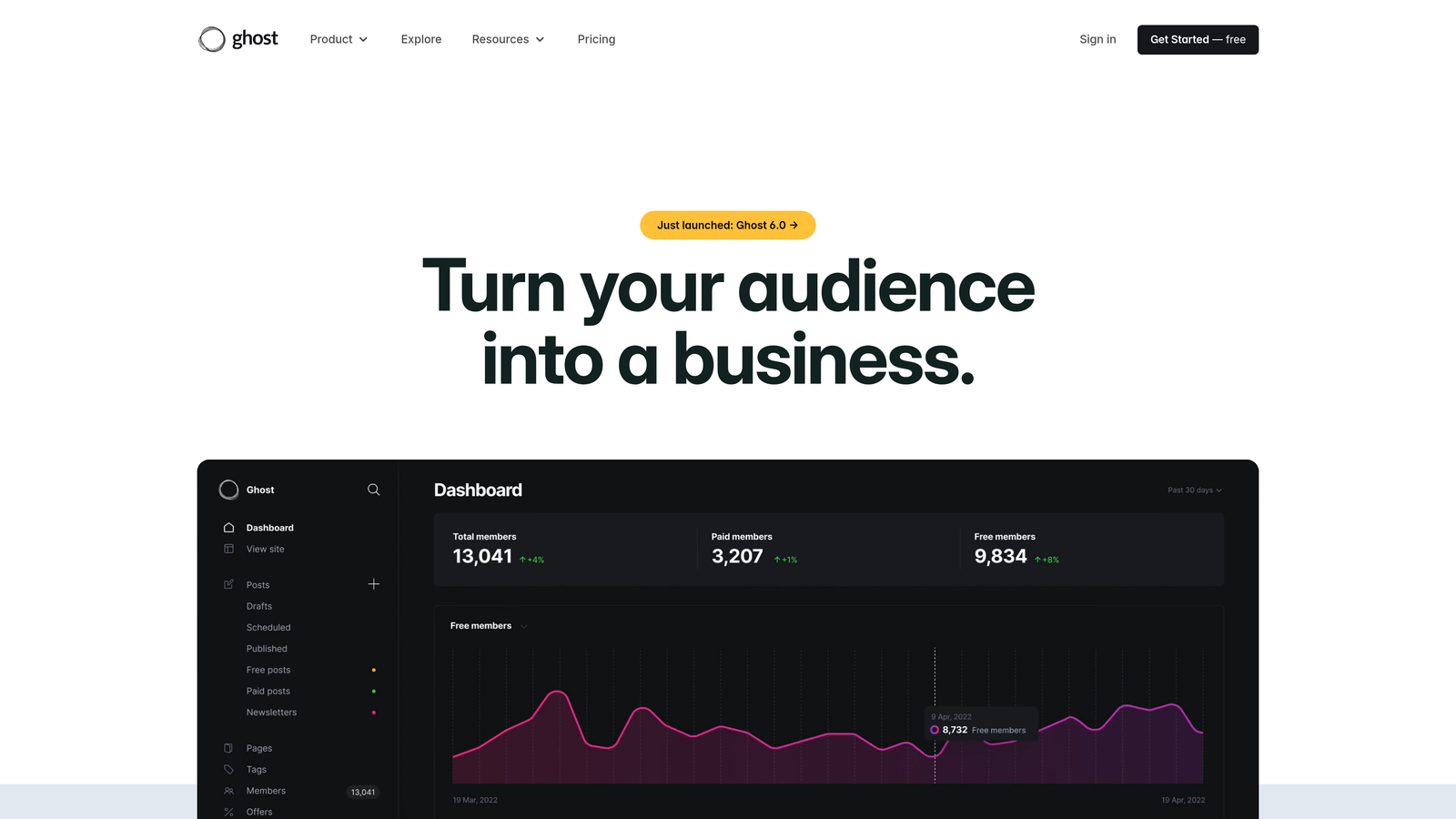 Screenshot of Ghost website