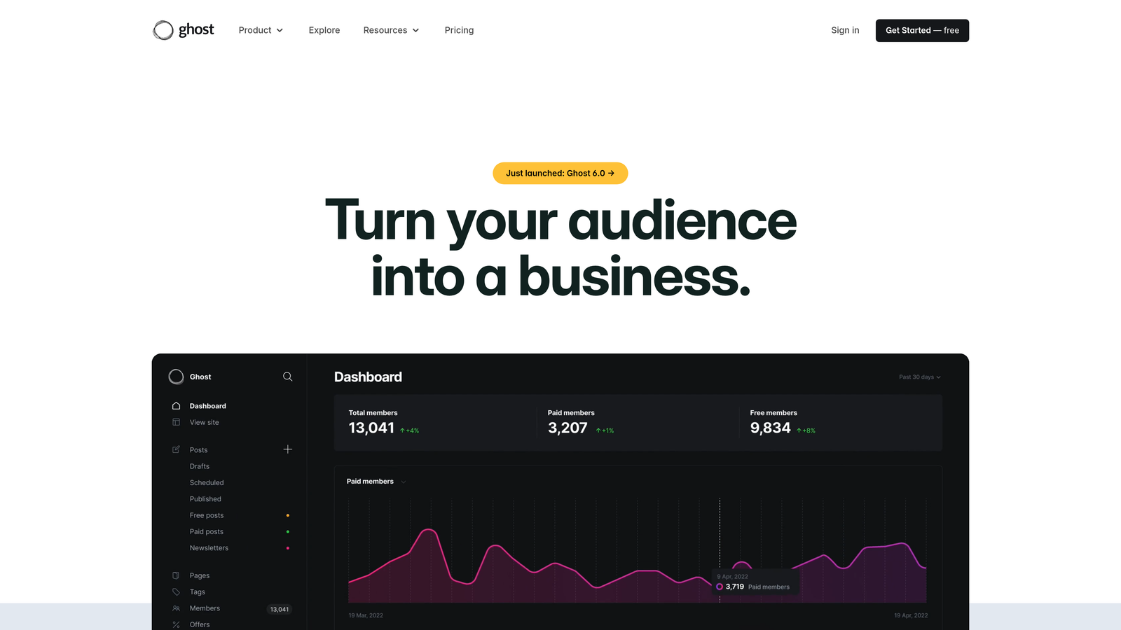 Screenshot of Ghost website