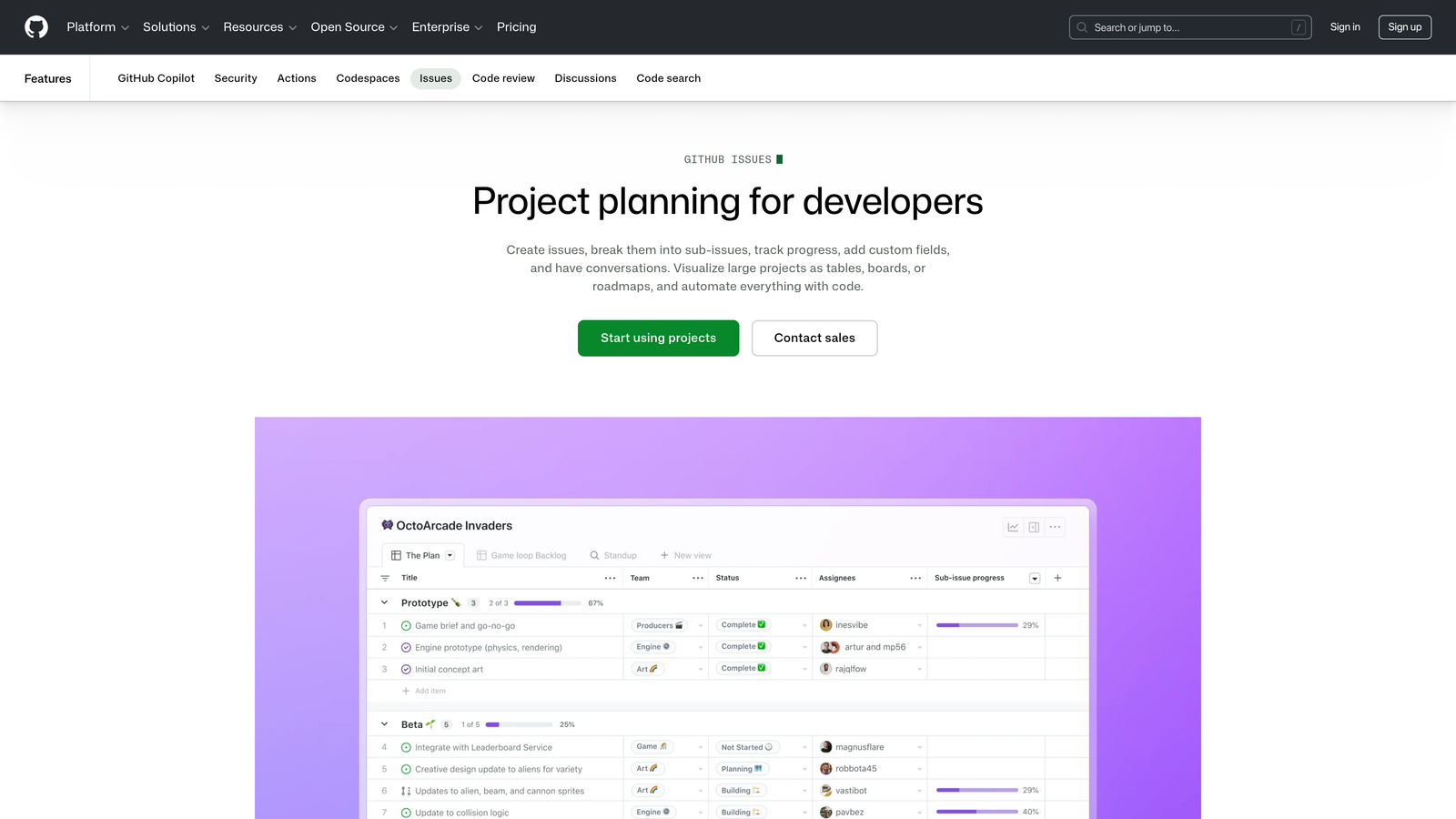 Screenshot of GitHub Issues website