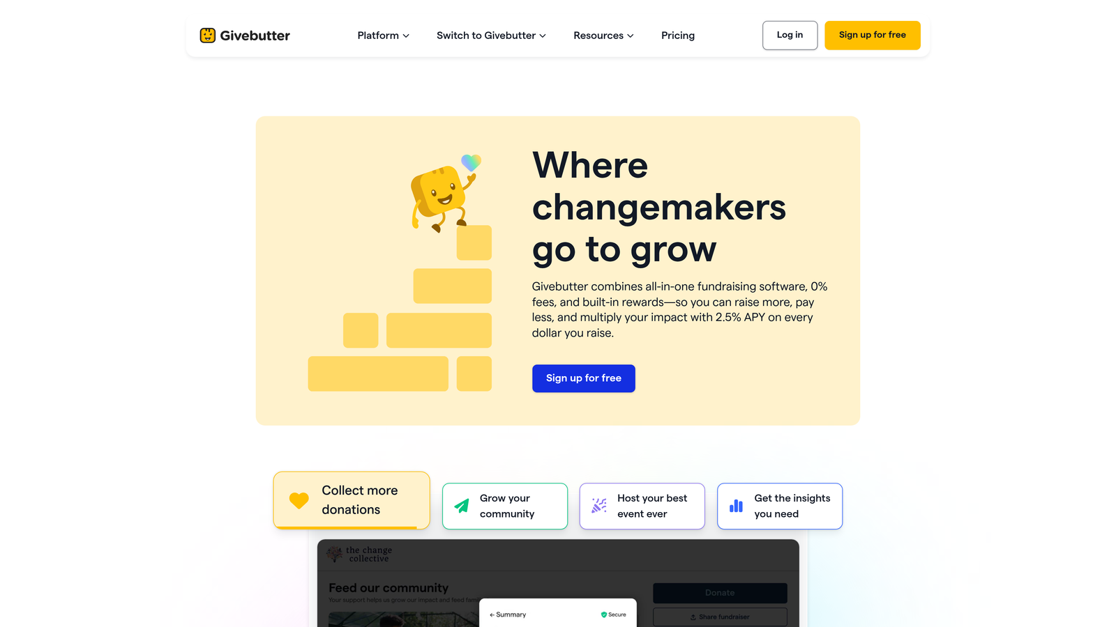 Screenshot of Givebutter website