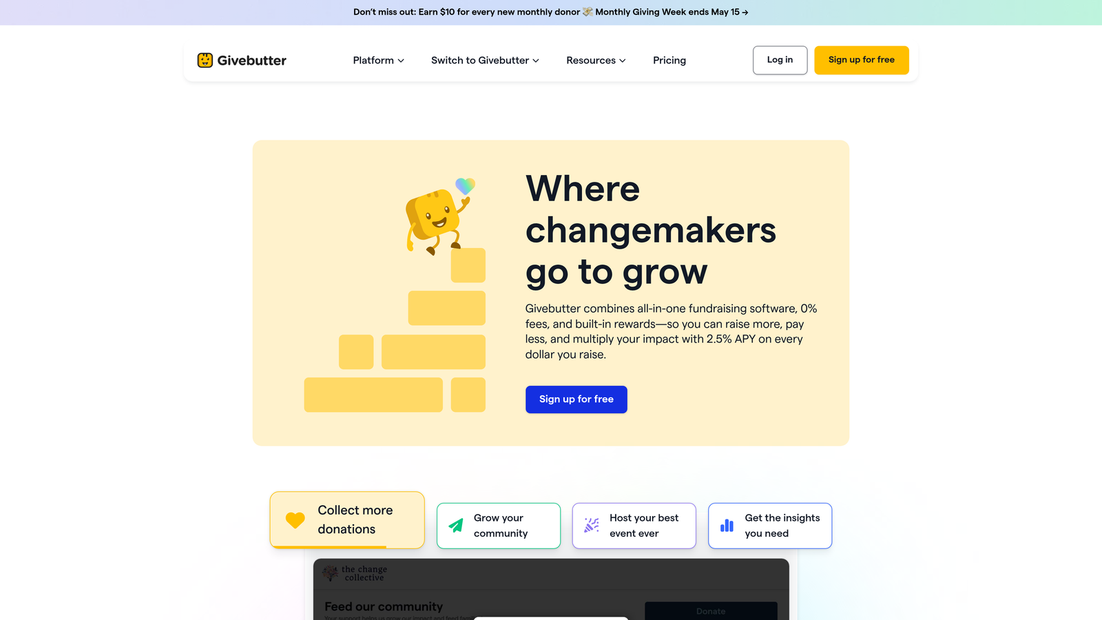 Screenshot of Givebutter website