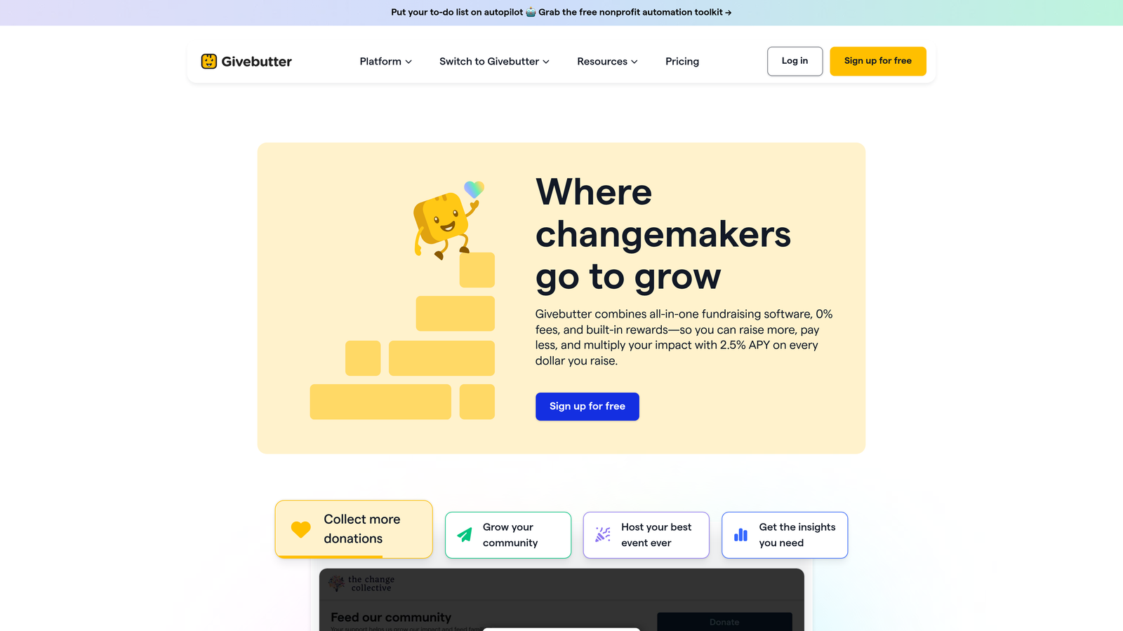 Screenshot of Givebutter website