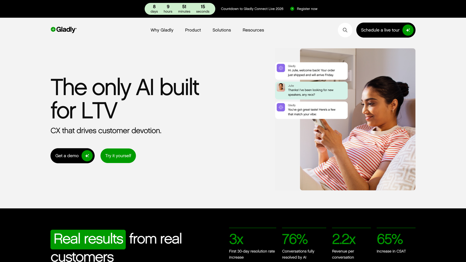 Screenshot of Gladly website