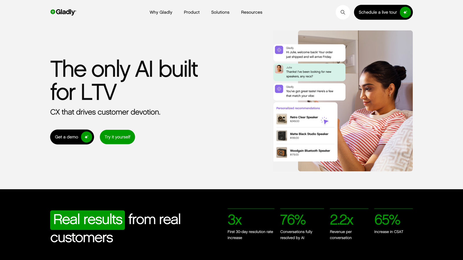 Screenshot of Gladly website